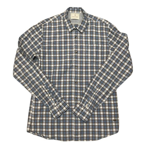 Scotch & Soda Mens Large Blue & Brown Plaid Button-Down Shirt 100% Cotton Long S - Picture 1 of 7